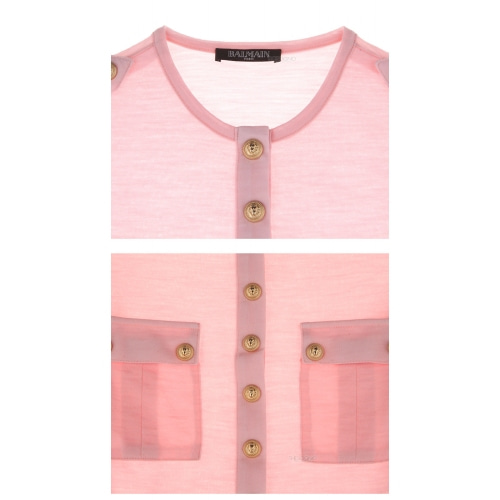 [발망] 8167 564M C2008 골드버튼 울 져지 셔츠탑 핑크 여성 티셔츠 / TR,BALMAIN