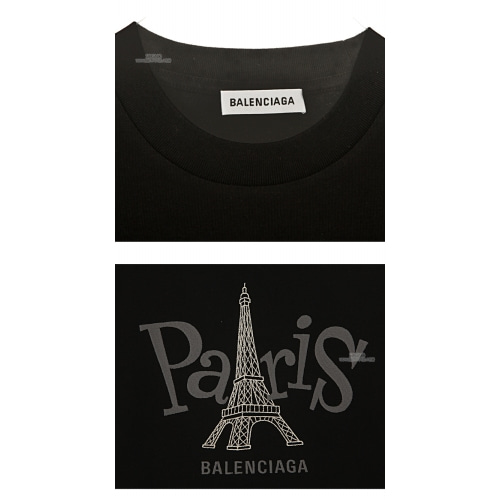 [발렌시아가] 19FW 594599 TGV66 1000 에펠탑 로고 자수 오버 반팔티셔츠 블랙 여성 티셔츠 / TR,BALENCIAGA