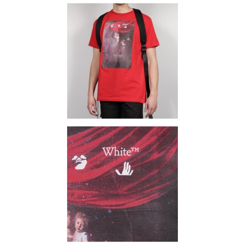 [오프화이트] OMAA027S21JER0102501 스프레이 카라바조 프린팅 슬림 반팔 티셔츠 레드 남성 티셔츠 / TR,OFF WHITE