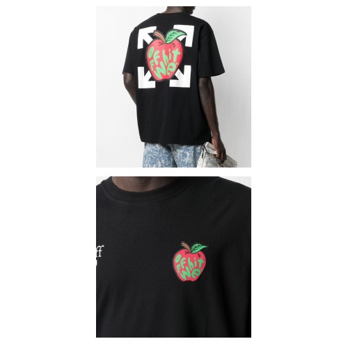 [오프화이트] OMAA038S21JER0151025 애플 로고 프린팅 오버 반팔 티셔츠 블랙 레드 남성 티셔츠 / TR,OFF WHITE