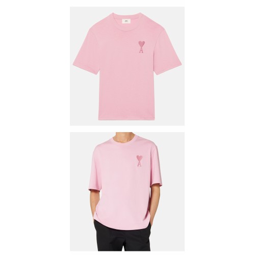 [아미] E22UTS002.726 655 하트 로고 패치 반팔 티셔츠 페일 핑크 남성 티셔츠 / TJ,AMI