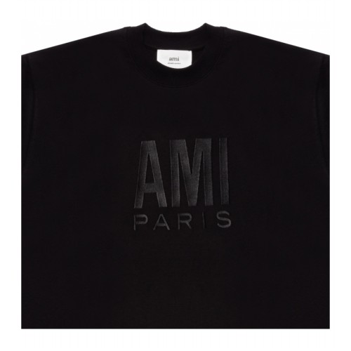 [아미] UTS003.725 001 로고 패치 라운드 반팔티셔츠 블랙 공용 티셔츠 / TJ,AMI
