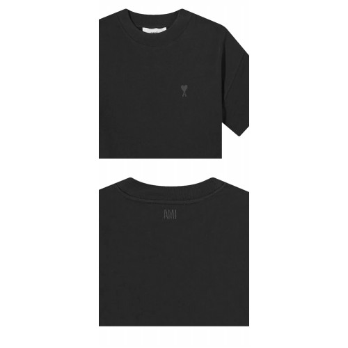 [아미] UTS012.726 001 하트 자수 코튼 라운드 반팔티셔츠 블랙 공용 티셔츠 / TJ,AMI