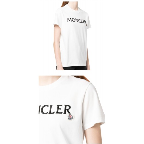 [몽클레어] 8C00009 829HP 033 레터링 자수 로고패치 라운드 반팔티셔츠 화이트 여성 티셔츠 / TJ,MONCLER