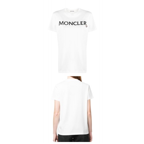[몽클레어] 8C00009 829HP 033 레터링 자수 로고패치 라운드 반팔티셔츠 화이트 여성 티셔츠 / TJ,MONCLER