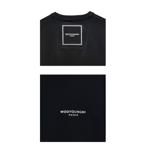 [우영미] W223TS01708B 체스트 백스퀘어 로고 프린팅 라운드 반팔티셔츠 블랙 남성 티셔츠 / TEO,WOOYOUNGMI