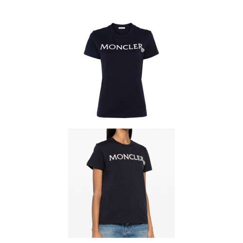 [몽클레어] 8C00006 829HP 778 로고 자수 라운드 반팔티셔츠 네이비 여성 티셔츠 / TJ,MONCLER