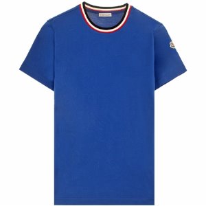 [몽클레어] 19FW 8028300 8390Y 745 MAGLIA 삼선넥 라운드 반팔 티셔츠 블루 남성 티셔츠 / TR,MONCLER