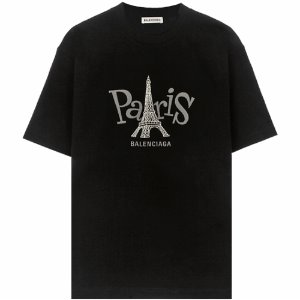[발렌시아가] 19FW 594599 TGV66 1000 에펠탑 로고 자수 오버 반팔티셔츠 블랙 여성 티셔츠 / TR,BALENCIAGA