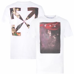 [오프화이트] OMAA027S21JER0100101 스프레이 카라바조 프린팅 슬림 반팔 티셔츠 화이트 남성 티셔츠 / TR,OFF WHITE