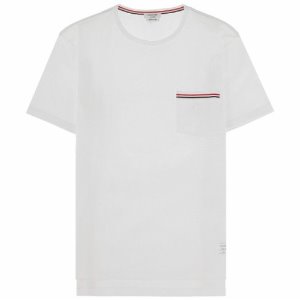 [톰브라운] MJS010A 01454 100 삼선 라이닝 포켓 저지 라운드 티셔츠 화이트 남성 티셔츠 / TJ,THOM BROWNE