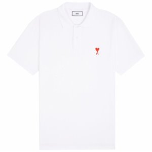 [아미] BFHPL001.760 100 하트 로고 패치 폴로 티셔츠 화이트 남성 티셔츠 / TJ,AMI