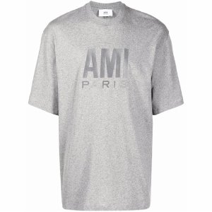 [아미] E22UTS003.725 055 로고 패치 라운드 반팔티셔츠 헤더 그레이 남성 티셔츠 / TJ,AMI