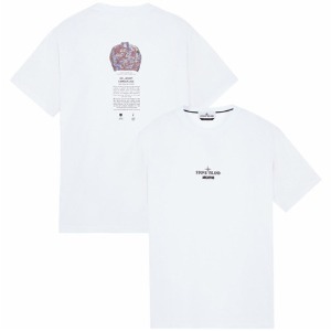 [스톤아일랜드] 22FW 77152NS91 V0001 로고 프린팅 자수 라운드 반팔 티셔츠 화이트 남성 티셔츠 / TTA,STONE ISLAND
