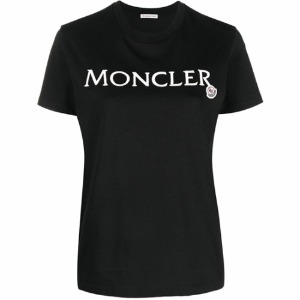 [몽클레어] 8C00009 829HP 999 레터링 자수 로고패치 라운드 반팔티셔츠 블랙 여성 티셔츠 / TJ,MONCLER