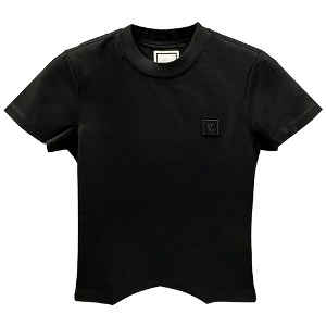 [우영미] M241TS06708B 플라워 백로고 프린팅 라운드 반팔티셔츠 블랙 여성 티셔츠 / THW,WOOYOUNGMI